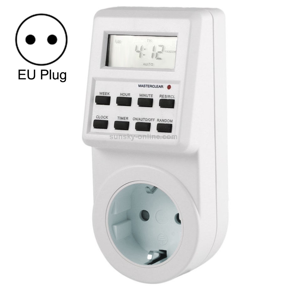 AC 230V Smart Home Plug-in LCD Display Clock Summer Time Function 12/24 Hours Changeable Timer Switch Socket, EU Plug