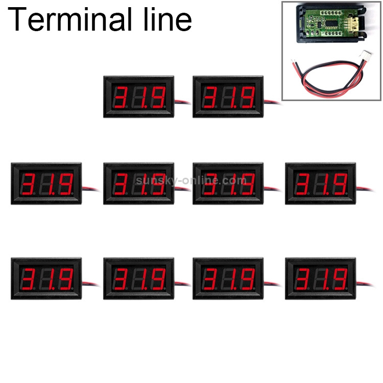 10 PCS 0.56 inch 3 Terminal Wires Digital Voltage Meter with Shell, Color Light Display, Measure Voltage: DC 0-100V (Red)