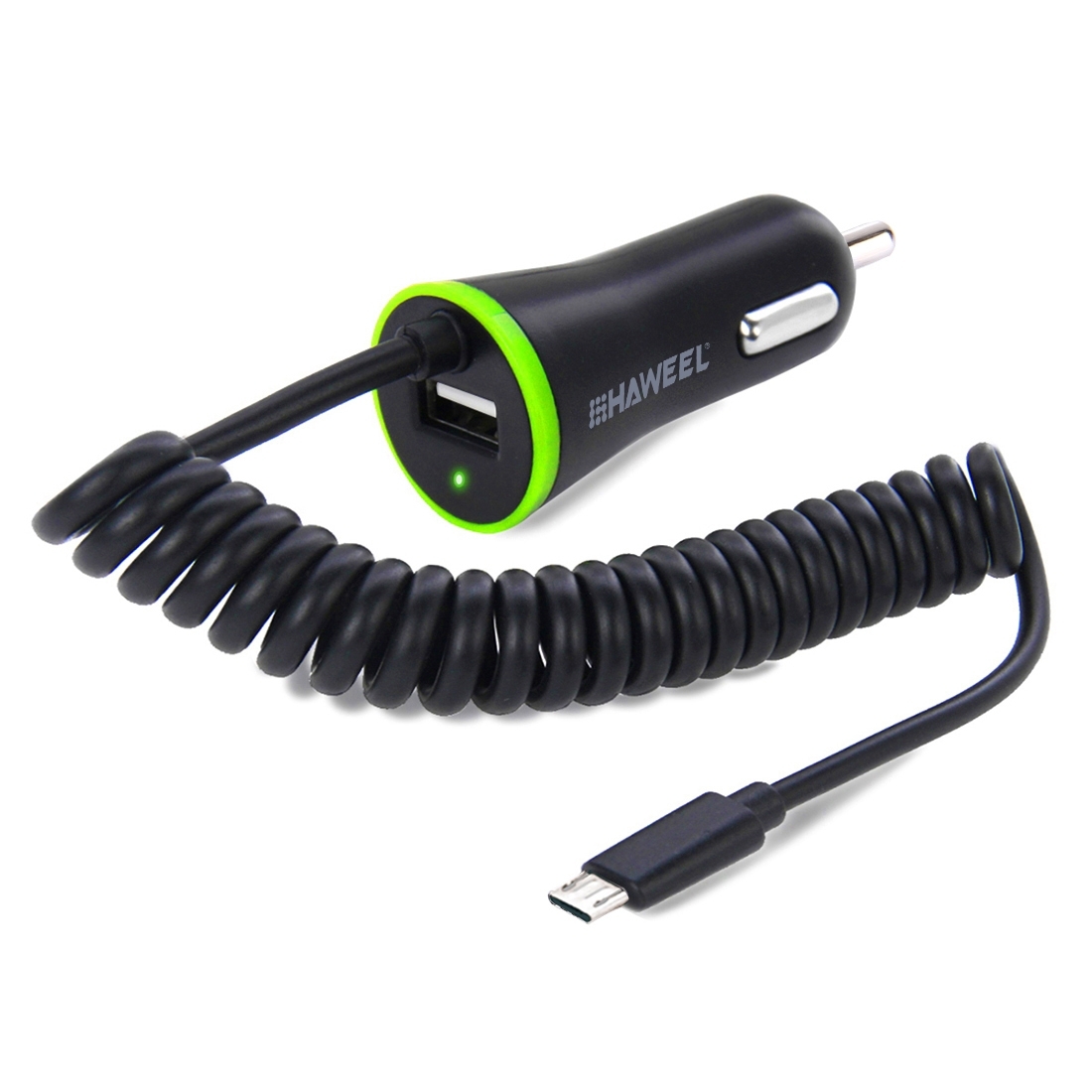[UK Warehouse] HAWEEL 5V 2.1A Micro USB Car Charger with Spring Cable, Length: 25cm-120cm