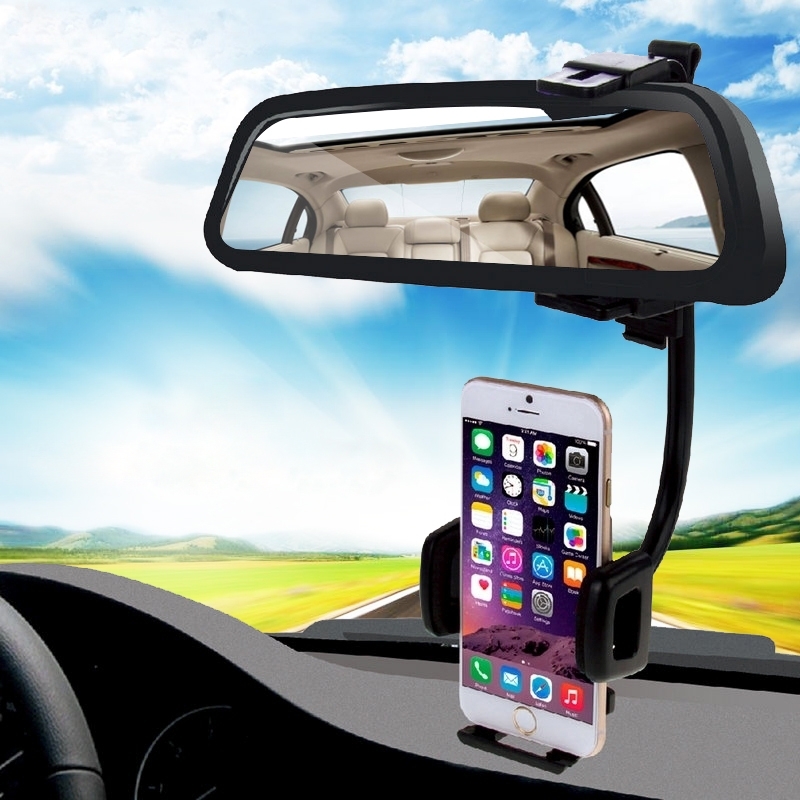[UAE Warehouse] HAWEEL 2 in 1 Universal Car Rear View Mirror Stand Mobile Phone Mount Holder, Clamp Size: 40mm-80mm