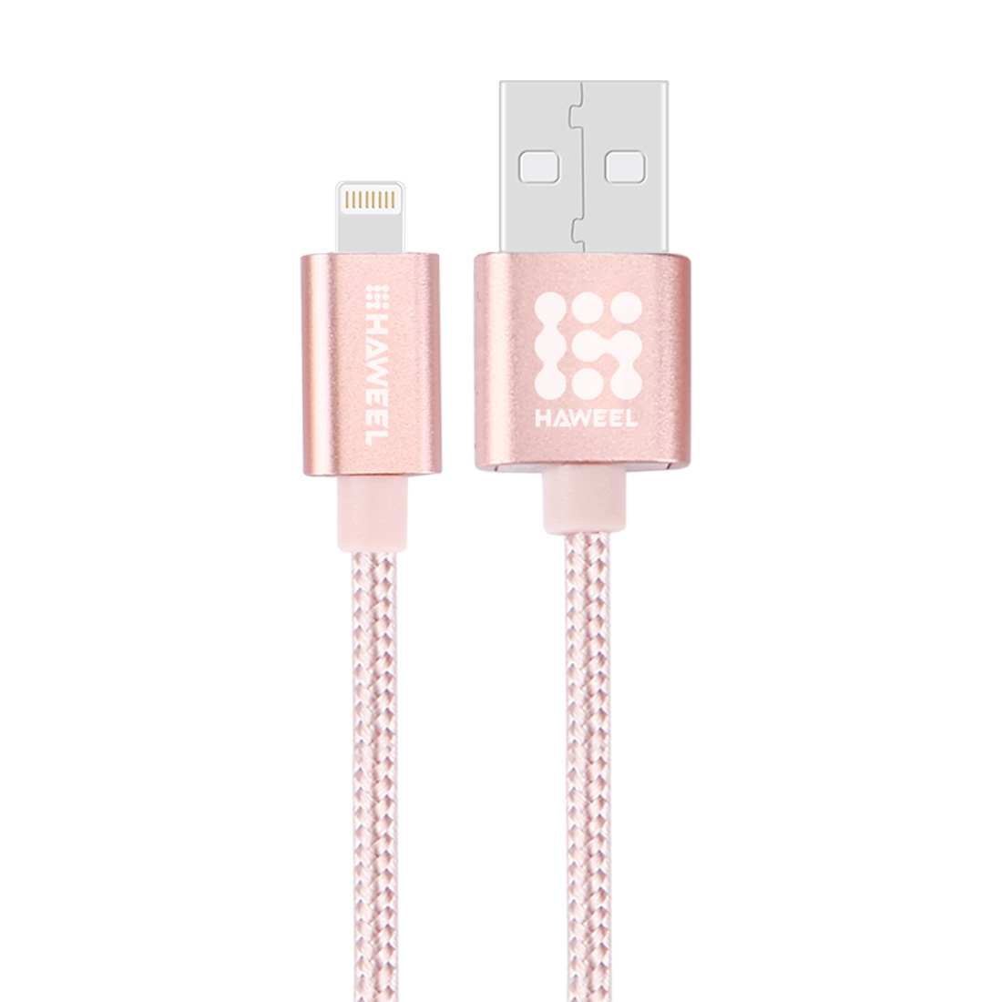 HAWEEL 1m Nylon Woven Metal Head 3A 8 Pin to USB 2.0 Sync Data Charging Cable for iPhone, iPad(Rose Gold) HAWEEL 1m Nylon Woven Metal Head 3A 8 Pin to USB 2.0 Sync Data Charging Cable for iPhone, iPad(Rose Gold)