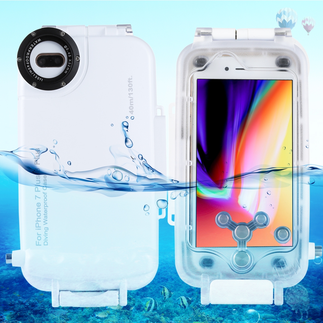 [US Warehouse] HAWEEL 40m/130ft Waterproof Diving Case for iPhone 8 Plus & 7 Plus, Photo Video Taking Underwater Housing Cover