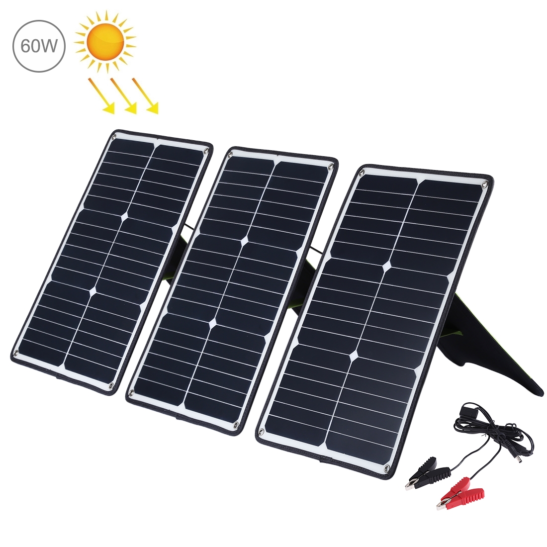 HAWEEL 3 PCS 20W Monocrystalline Silicon Solar Power Panel Charger, with USB Port & Holder & Tiger Clip, Support QC3.0 and AFC(Black)