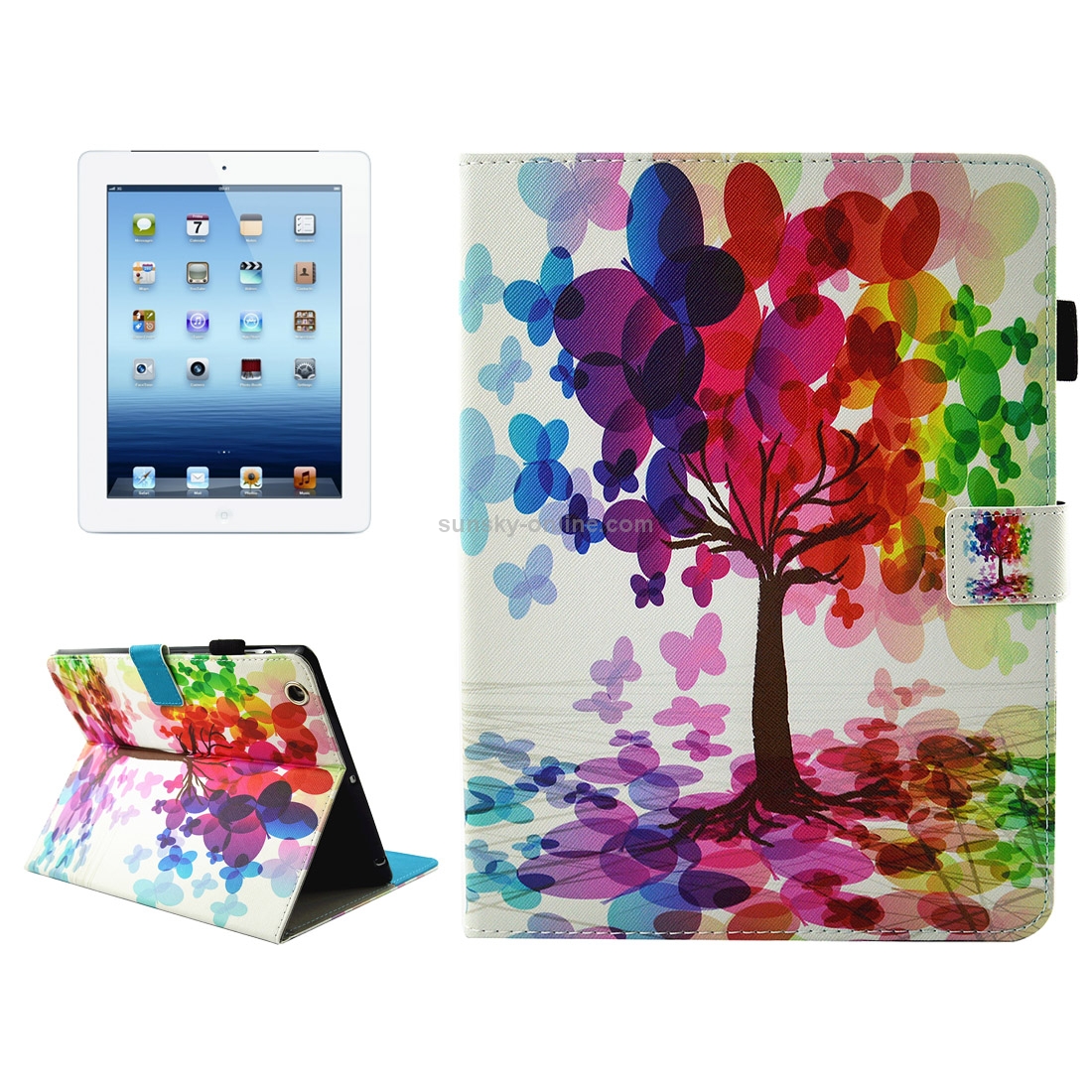 For iPad 4 / 3 / 2 Butterfly Tree Pattern Horizontal Flip Leather Case with Holder & Wallet & Card Slots & Sleep / Wake-up Function & Pen Slot For iPad 4 / 3 / 2 Butterfly Tree Pattern Horizontal Flip Leather Case with Holder & Wallet & Card Slots & Sleep / Wake-up Function & Pen Slot