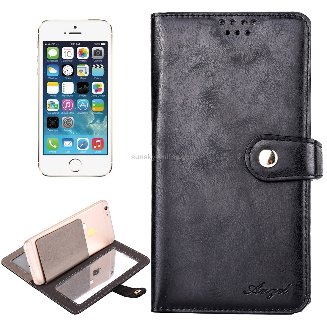 Universal Horizontal Flip Leather Case with Mirror & Holder & Card Slots & Wallet & Photo Frame for iPhone 5 & 5s & SE, Size: 13 x 7 x 1.5 cm(Black)