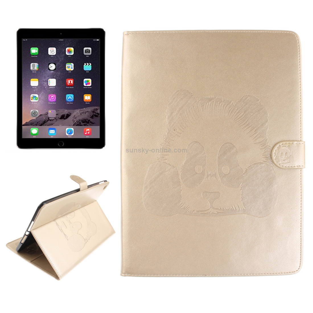 For iPad Air 2 / iPad 6 Embossed Panda Pattern Horizontal Flip Leather Case with Holder & Card Slots & Wallet (Gold) For iPad Air 2 / iPad 6 Embossed Panda Pattern Horizontal Flip Leather Case with Holder & Card Slots & Wallet (Gold)