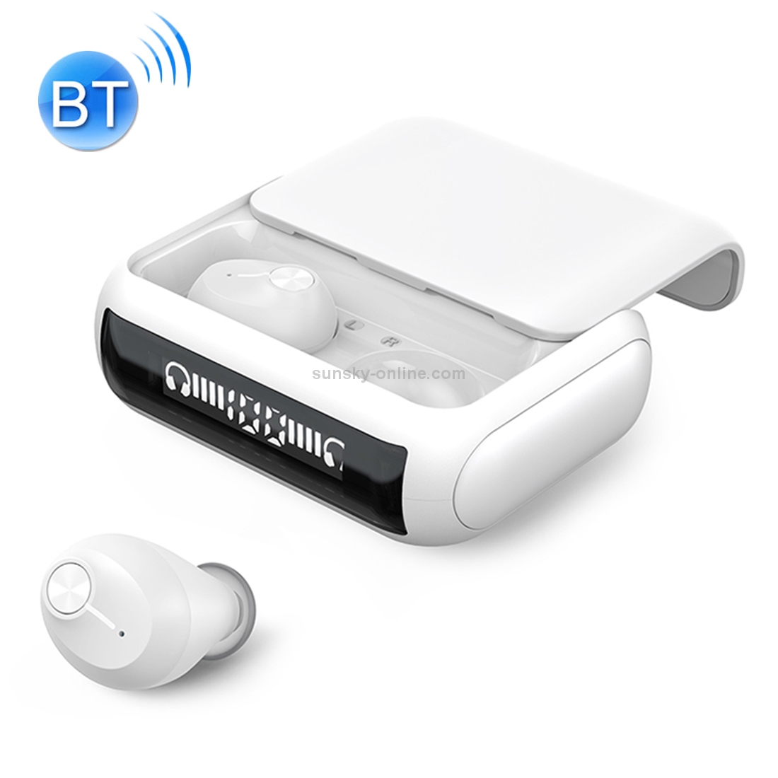 HM70 TWS Bluetooth 5.0 Touch Wireless Bluetooth Earphone with Sliding Cover Magnetic Charging Box & Three LED Power Displays, Support HD Call & Siri(White)