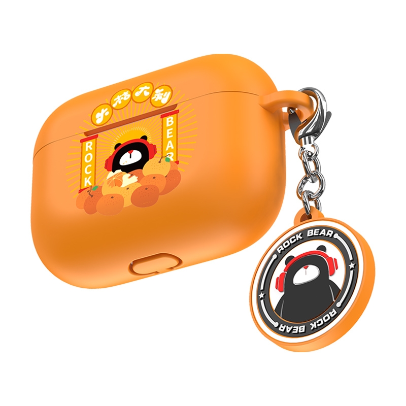 ROCK Bear Pattern Silicone Protective Case for AirPods Pro(Orange)