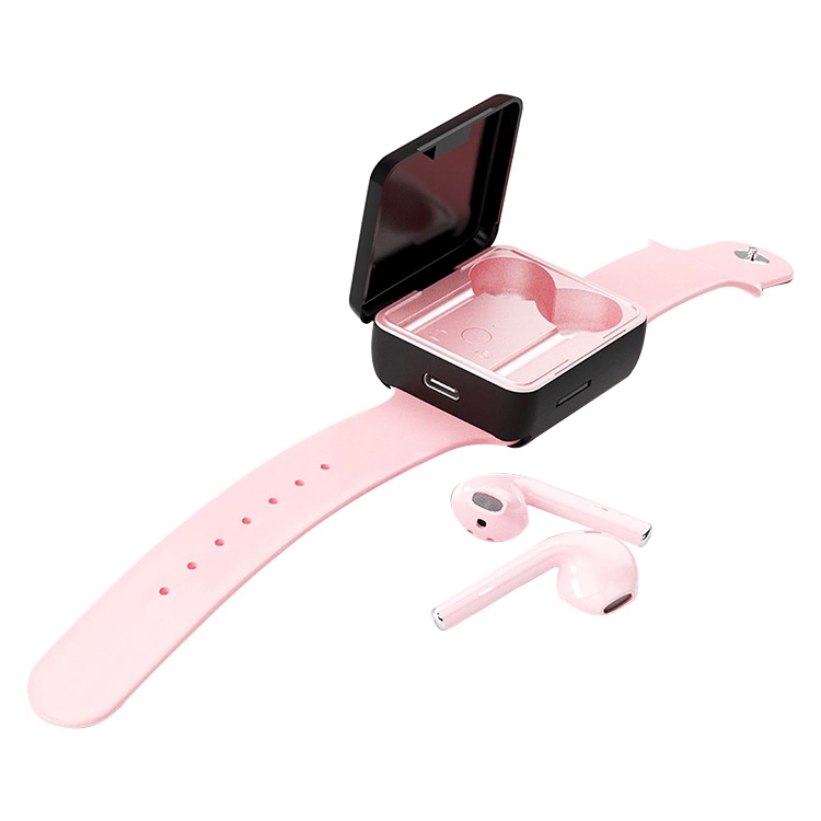 U5 TWS Watch Style Wireless Sports Bluetooth Earphone with Charging Box, Support Touch & TF Card & Call (Pink) U5 TWS Watch Style Wireless Sports Bluetooth Earphone with Charging Box, Support Touch & TF Card & Call (Pink)
