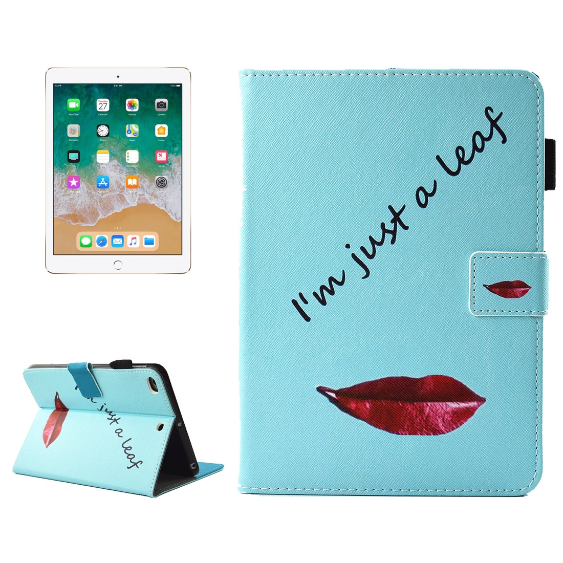 For iPad 9.7 (2018) & iPad 9.7 (2017) & Air 2 / Air Lips and Leaves Pattern Horizontal Flip Leather Case with Holder & Wallet & Card Slots & Sleep / Wake-up Function & Pen Slot For iPad 9.7 (2018) & iPad 9.7 (2017) & Air 2 / Air Lips and Leaves Pattern Horizontal Flip Leather Case with Holder & Wallet & Card Slots & Sleep / Wake-up Function & Pen Slot