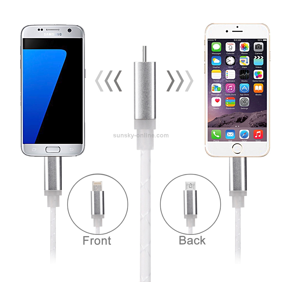2 in 1 Round Wire 1m Micro USB & 8 Pin to USB Data / Charger Cable 2 in 1 Round Wire 1m Micro USB & 8 Pin to USB Data / Charger Cable