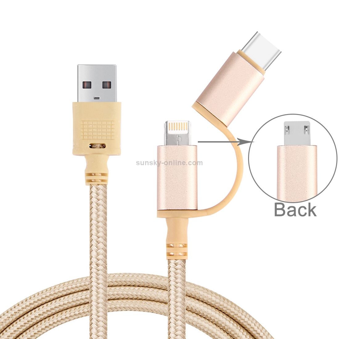 1m 3 in 1 Woven Style 8 Pin & USB-C / Type-C 3.1 & Micro USB to USB 2.0 Data / Charging Cable 1m 3 in 1 Woven Style 8 Pin & USB-C / Type-C 3.1 & Micro USB to USB 2.0 Data / Charging Cable