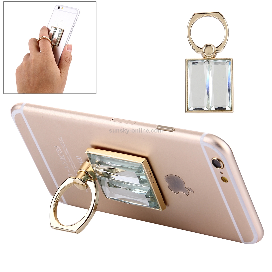 Crystal Square Diamond Encrusted Ring Phone Holder for iPhone / Huawei / Samsung / HTC / Sony / LG Mobile Phone(Gold) Crystal Square Diamond Encrusted Ring Phone Holder for iPhone / Huawei / Samsung / HTC / Sony / LG Mobile Phone(Gold)