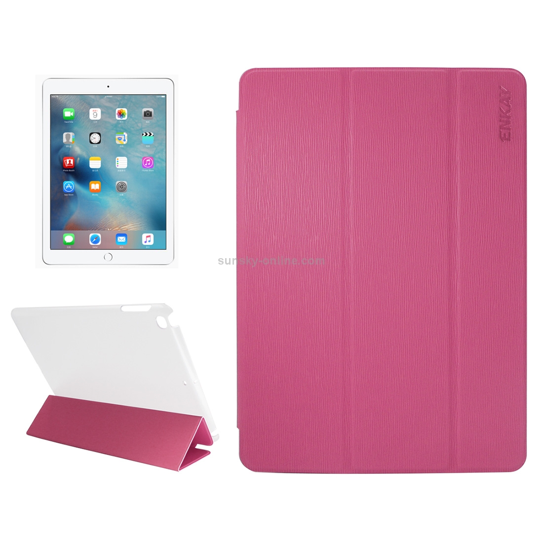 ENKAY for iPad 2017 Toothpick Texture+Plastic Bottom Case Horizontal Flip Leather Case with Holder & Sleep / Wake-up Function(Magenta) ENKAY for iPad 2017 Toothpick Texture+Plastic Bottom Case Horizontal Flip Leather Case with Holder & Sleep / Wake-up Function(Magenta)