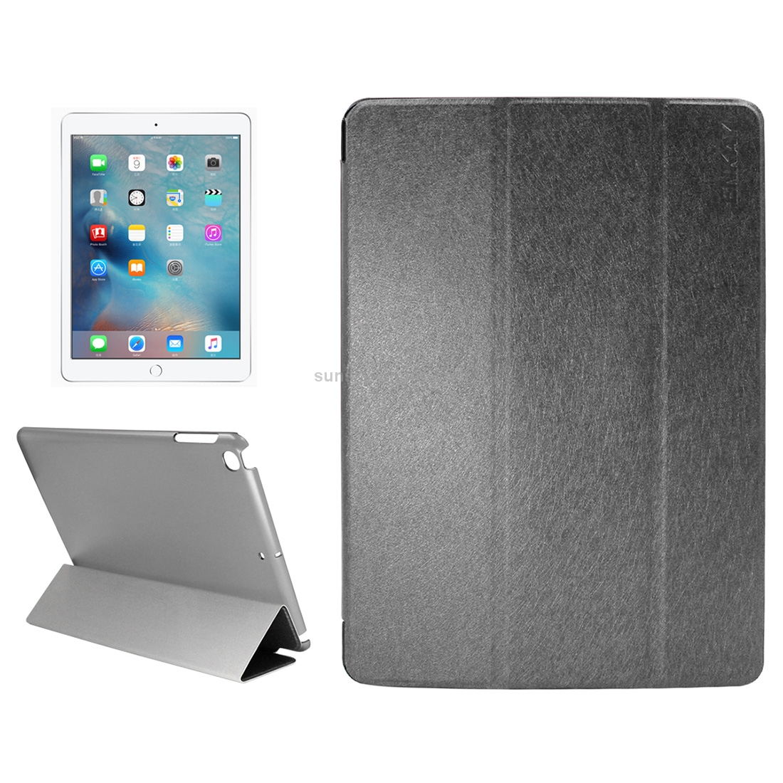 ENKAY for iPad 2017 Silk Texture+Plastic Bottom Case Horizontal Flip Leather Case with Holder & Sleep / Wake-up Function(Black) ENKAY for iPad 2017 Silk Texture+Plastic Bottom Case Horizontal Flip Leather Case with Holder & Sleep / Wake-up Function(Black)
