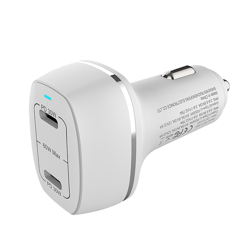 ACC-580 Dual Ports PD 60W Fast Charging Car Charger(White) ACC-580 Dual Ports PD 60W Fast Charging Car Charger(White)