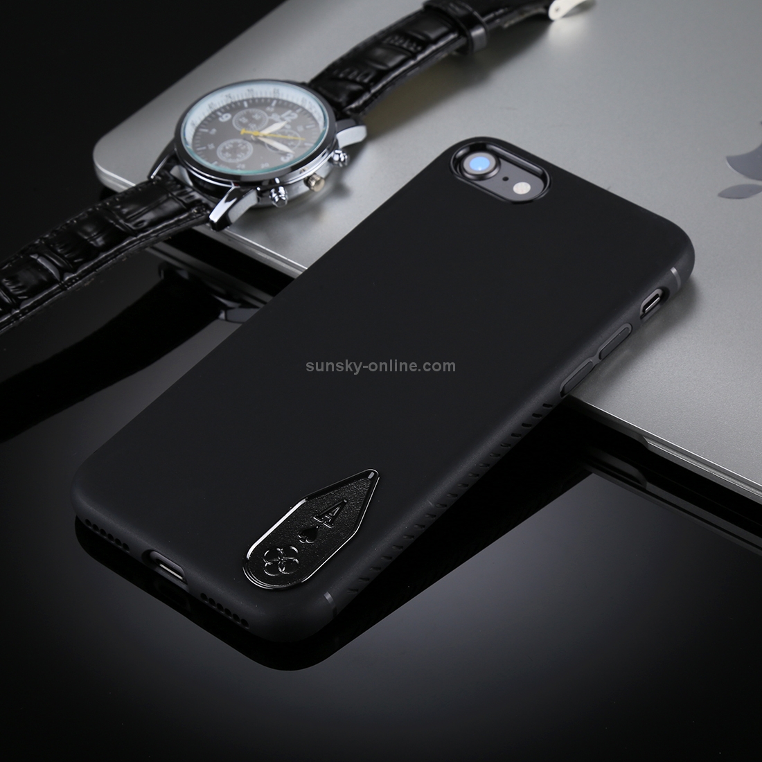 TOTUDESIGN For iPhone SE 2020 & 8 & 7 TPU + Zinc Alloy Black A Pattern Soft Protective Cover Case TOTUDESIGN For iPhone SE 2020 & 8 & 7 TPU + Zinc Alloy Black A Pattern Soft Protective Cover Case