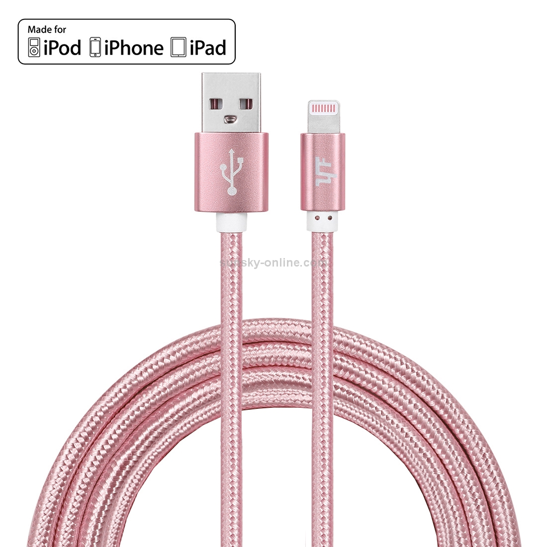 YF-MX03 2m 2.4A MFI Certificated 8 Pin to USB Nylon Weave Style Data Sync Charging Cable(Rose Gold)