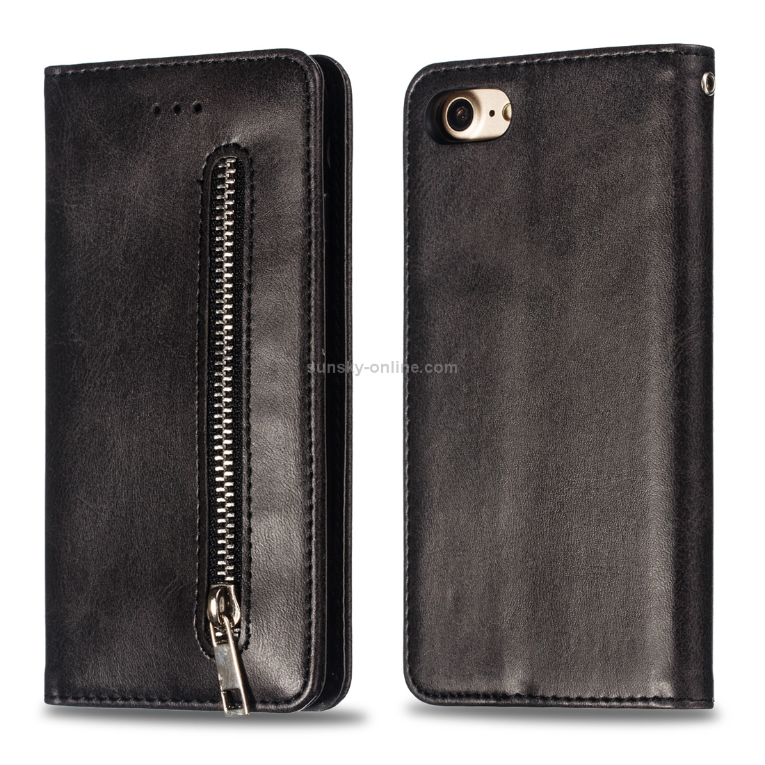 For iPhone 8 / 7 Calf Texture Zipper Magnetic Horizontal Flip Leather Case with Wallet & Holder & Card Slots(Black) For iPhone 8 / 7 Calf Texture Zipper Magnetic Horizontal Flip Leather Case with Wallet & Holder & Card Slots(Black)