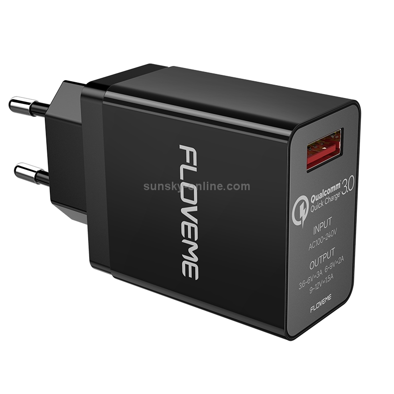 FLOVEME YXF148549 AC100-240V QC3.0 Single Port Fast Charger, EU Plug(Black) FLOVEME YXF148549 AC100-240V QC3.0 Single Port Fast Charger, EU Plug(Black)