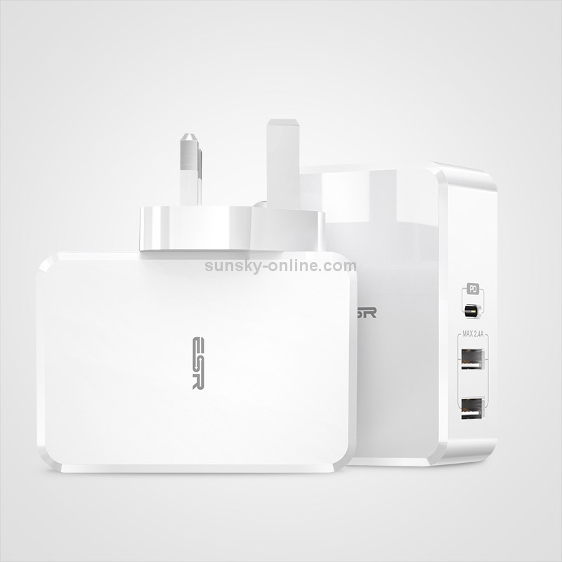 ESR USB-PD + Dual USB Ports Travel Fast Charger, UK Plug(White) ESR USB-PD + Dual USB Ports Travel Fast Charger, UK Plug(White)