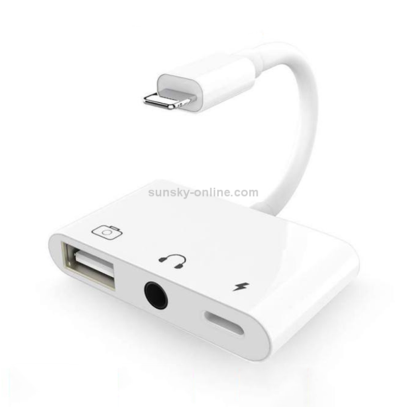 3 in 1 Multi-function 8 Pin + 3.5mm + USB 3.0 OTG to 8 Pin Male Fast Charging & Music Audio & Card Reading Adapter (White) 3 in 1 Multi-function 8 Pin + 3.5mm + USB 3.0 OTG to 8 Pin Male Fast Charging & Music Audio & Card Reading Adapter (White)