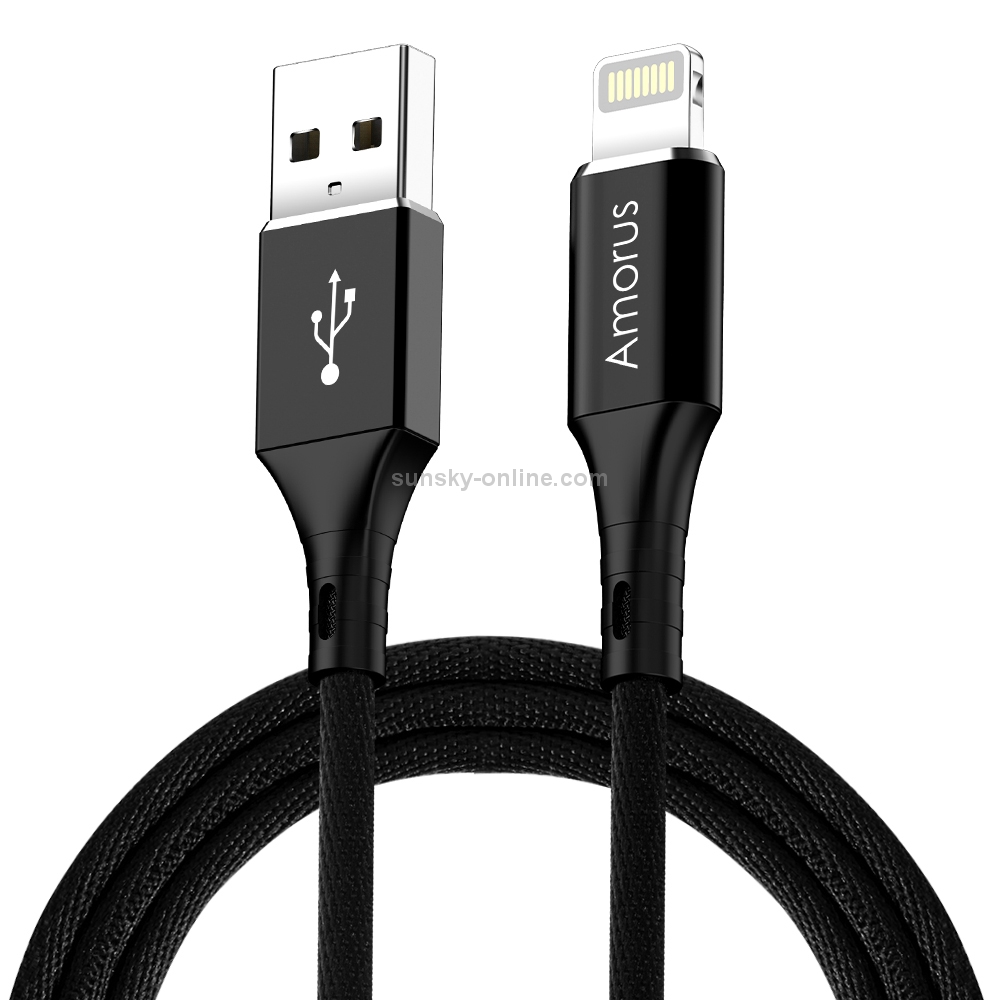 Amorus 1m 2.4A USB to 8 Pin High-gloss Aluminum Alloy Cloth Weaving Fast Charging & Data Cable(Black) Amorus 1m 2.4A USB to 8 Pin High-gloss Aluminum Alloy Cloth Weaving Fast Charging & Data Cable(Black)
