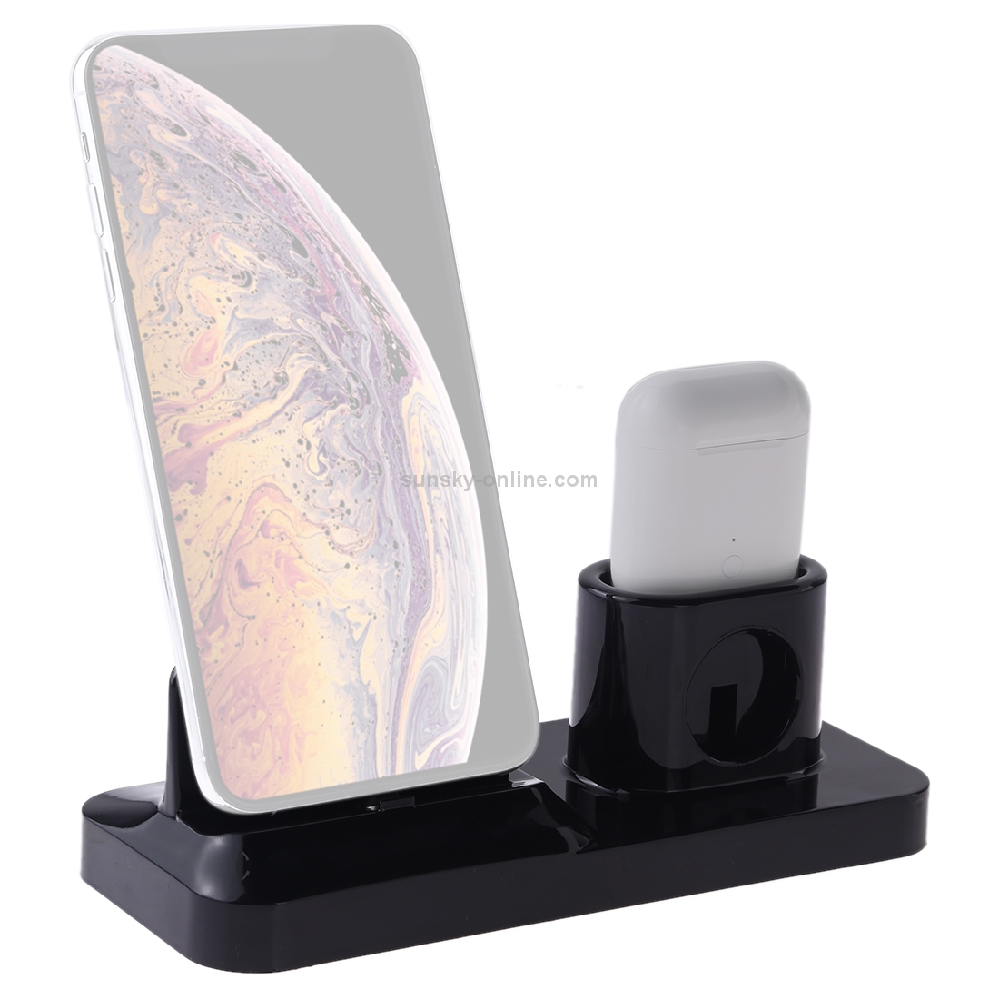 Wireless Rechargeable Base Charging Station Holder for Mobile Phone & Headset, with Micro USB + USB-C / Type-C + 8 Pin Interface (Black) Wireless Rechargeable Base Charging Station Holder for Mobile Phone & Headset, with Micro USB + USB-C / Type-C + 8 Pin Interface (Black)