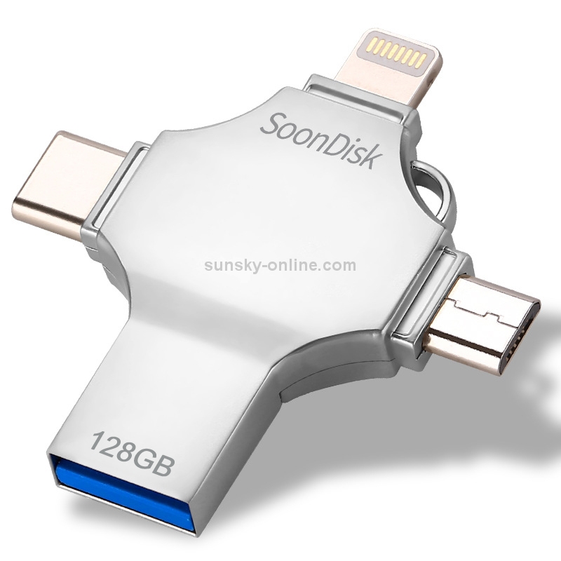 4 in 1 128GB USB 3.0 + 8 Pin + Mirco USB + USB-C / Type-C Dual-use Flash Drive with OTG Function 4 in 1 128GB USB 3.0 + 8 Pin + Mirco USB + USB-C / Type-C Dual-use Flash Drive with OTG Function