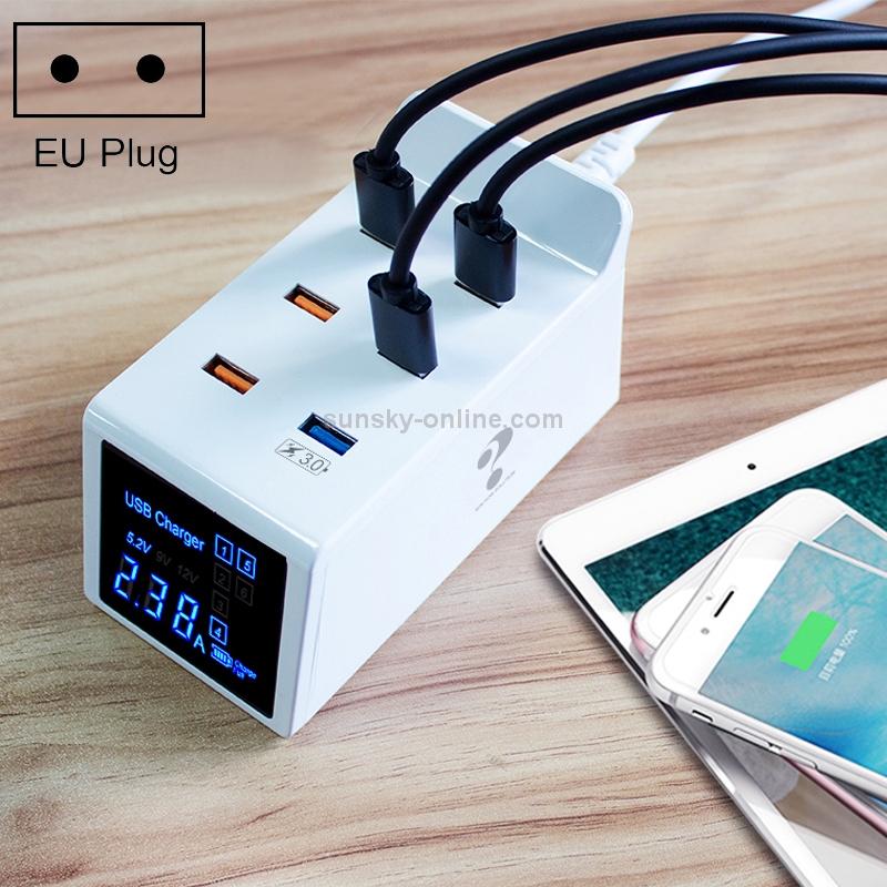 CDA31 40W QC 3.0 USB + 5 USB Ports Multi-function Charger with LED Display, EU Plug CDA31 40W QC 3.0 USB + 5 USB Ports Multi-function Charger with LED Display, EU Plug