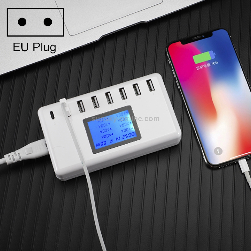 i10 40W 7 USB Ports + USB-C / Type-C Port Multi-function Charger with LED Display, EU Plug i10 40W 7 USB Ports + USB-C / Type-C Port Multi-function Charger with LED Display, EU Plug