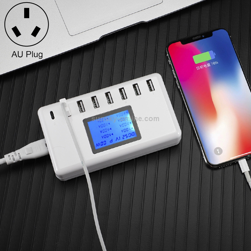 i10 40W 7 USB Ports + USB-C / Type-C Port Multi-function Charger with LED Display, AU Plug i10 40W 7 USB Ports + USB-C / Type-C Port Multi-function Charger with LED Display, AU Plug