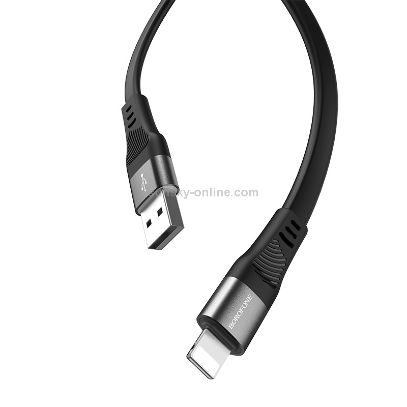 Borofone BU18 1.2m 2.4A USB to 8 Pin Crown Silicone Charging Data Cable(Black)