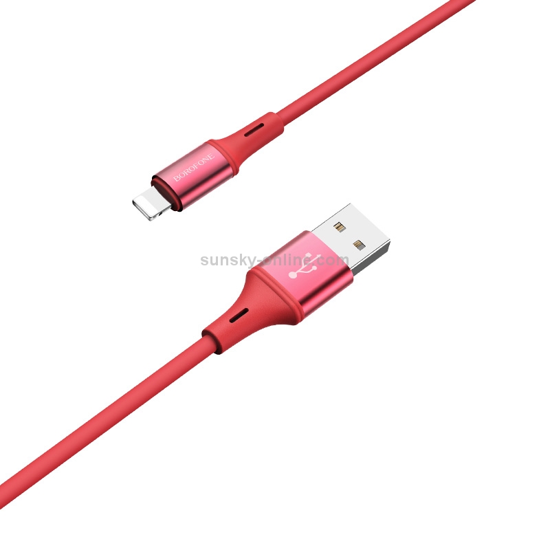 Borofone BU24 1.2m 2.4A USB to 8 Pin Cool Silicone Charging Data Cable (Red) Borofone BU24 1.2m 2.4A USB to 8 Pin Cool Silicone Charging Data Cable (Red)
