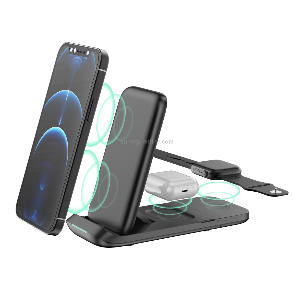 V8 3 in 1 Folding Portable Mobile Phone Watch Multi-Function Charging Stand Wireless Charger for iPhones & Apple Watch & Airpods (Black) V8 3 in 1 Folding Portable Mobile Phone Watch Multi-Function Charging Stand Wireless Charger for iPhones & Apple Watch & Airpods (Black)