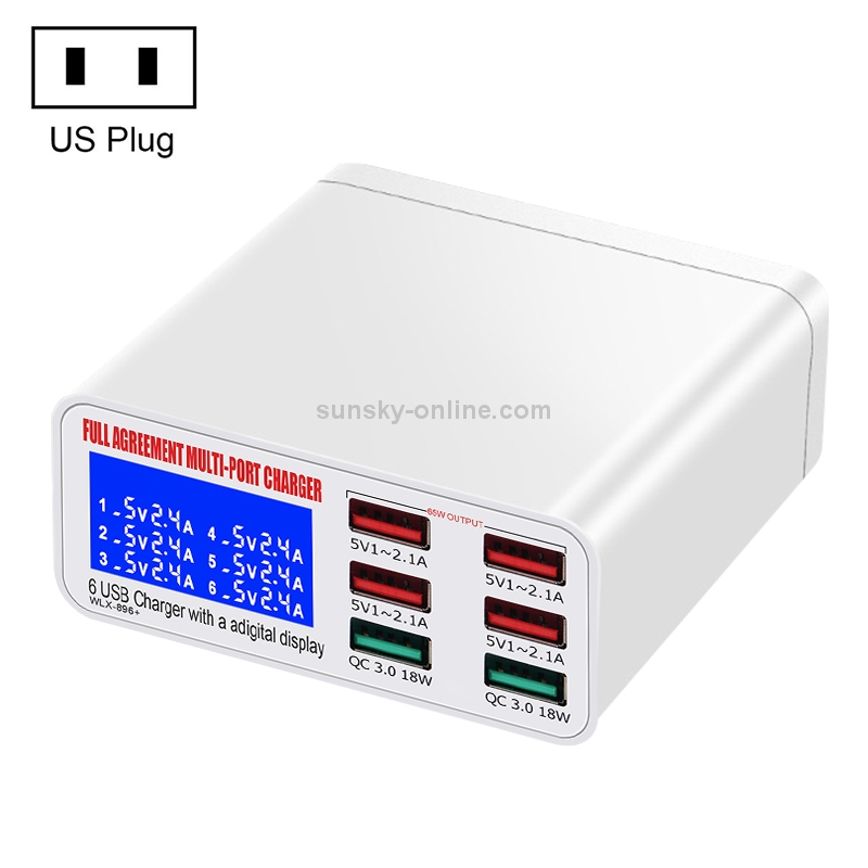 WLX-896+ 6 In 1 Multi-function Smart Digital Display USB Charger(US Plug) WLX-896+ 6 In 1 Multi-function Smart Digital Display USB Charger(US Plug)