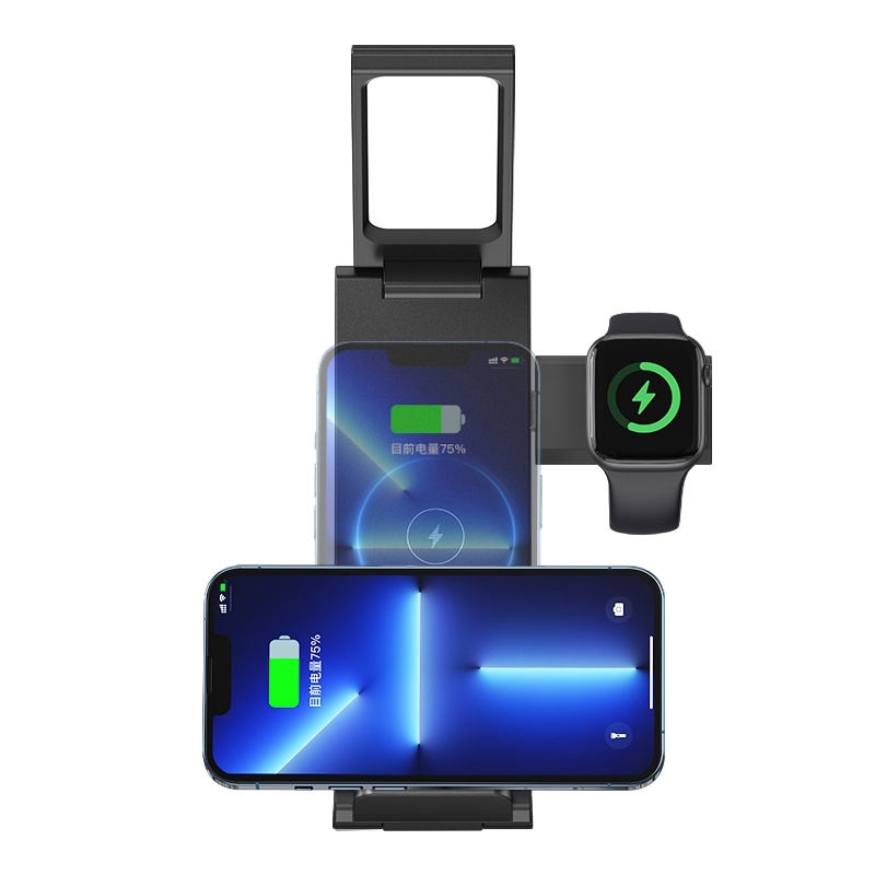 USAMS US-CD181 15W 4 in 1 Folding Desktop Wireless Charger Stand with Lamp(Black)