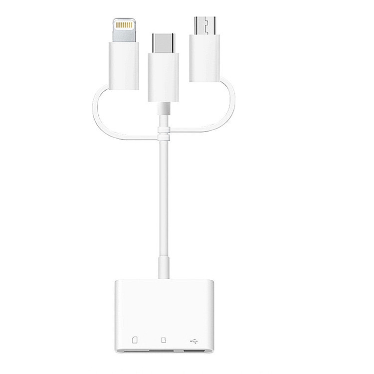 3 in 1 8-Pin And Micro USB And Type-C to TF & SD Card Reader USB OTG Extender Adapter (White) 3 in 1 8-Pin And Micro USB And Type-C to TF & SD Card Reader USB OTG Extender Adapter (White)