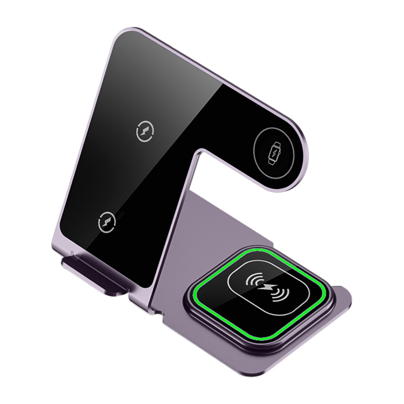 W43 15W 3 in 1 Aluminum Alloy Wireless Charging Stand (Purple) W43 15W 3 in 1 Aluminum Alloy Wireless Charging Stand (Purple)