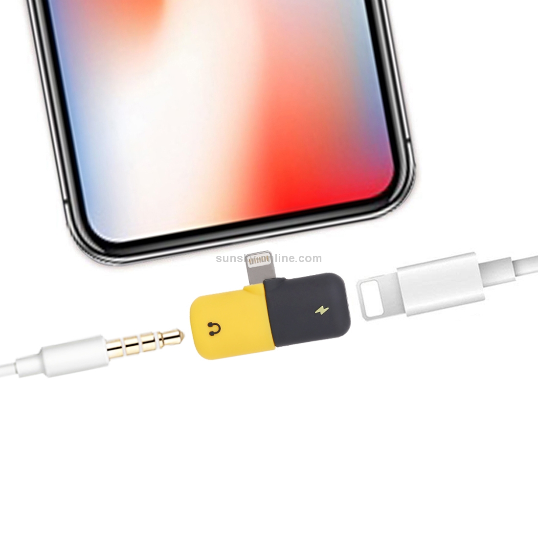 2 in 1 8 Pin + 3.5mm to 8 Pin Male Charging Audio Adapter(Yellow) 2 in 1 8 Pin + 3.5mm to 8 Pin Male Charging Audio Adapter(Yellow)