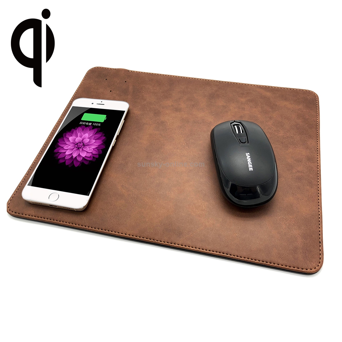 5V 1A Output Multi-function Leather Mouse Pad Qi Wireless Charger, Support Qi Standard Phones, Size: 310*230*5mm(Brown)