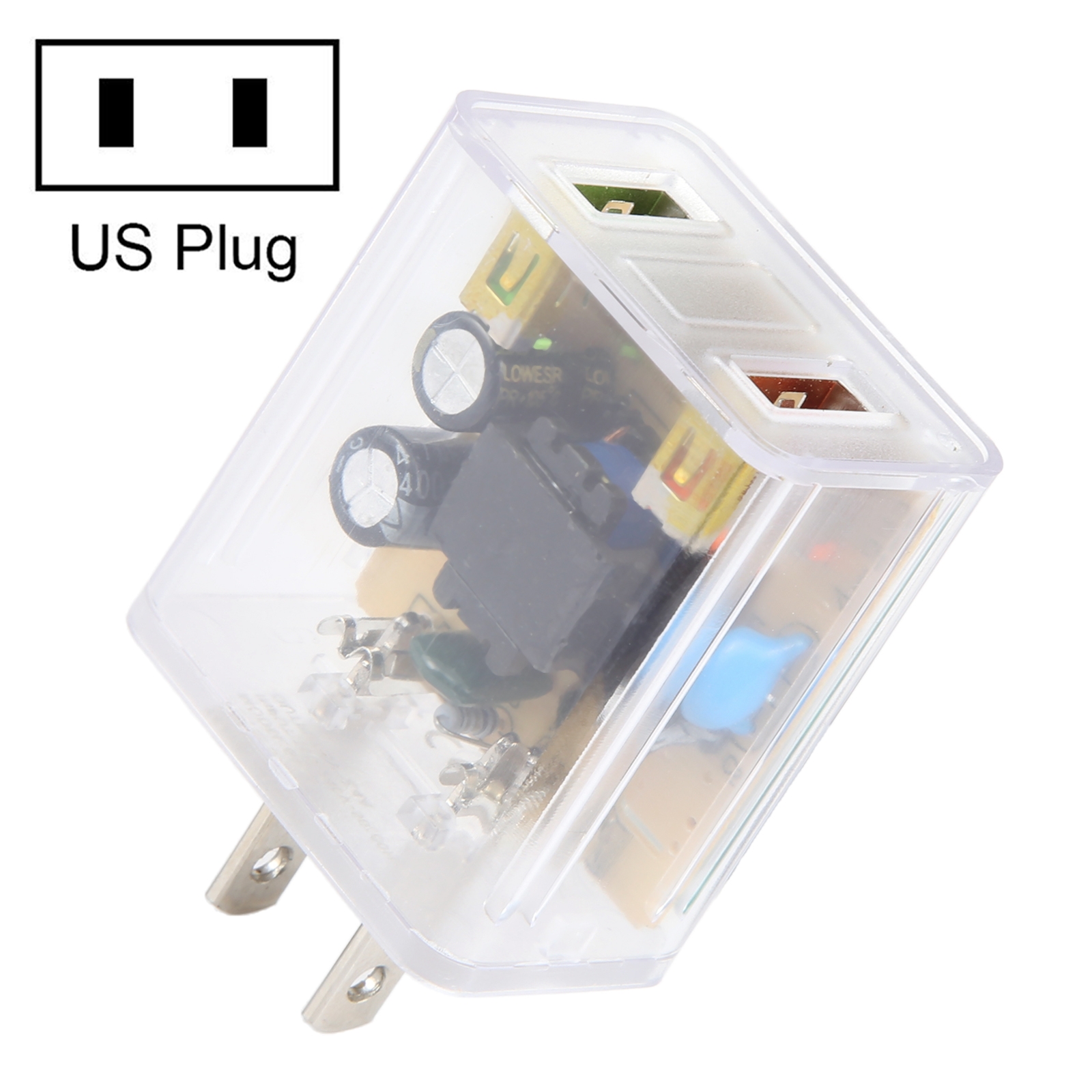 64-22 2A Dual USB Transparent Charger, specification: US Plug 64-22 2A Dual USB Transparent Charger, specification: US Plug