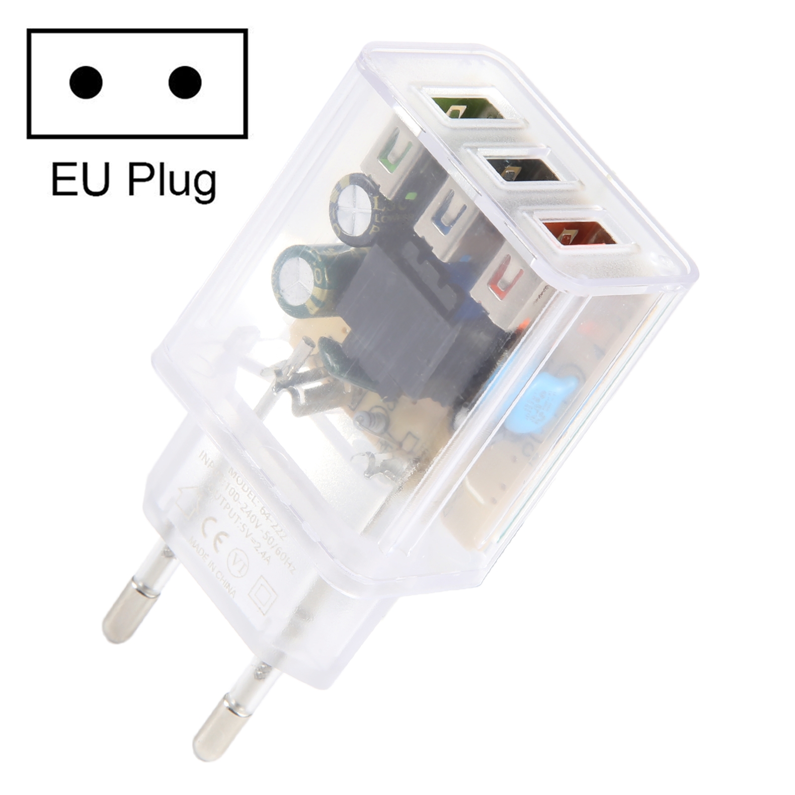 64-222 2A Three USB Transparent Charger, specification: EU Plug 64-222 2A Three USB Transparent Charger, specification: EU Plug