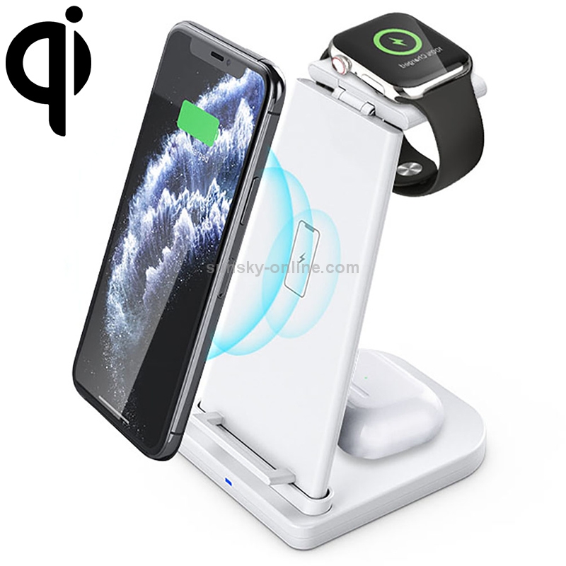 10W 3 in 1 QC 3.0 Vertical Multi-function Wireless Charger with Stand Function, Suitable for Mobile Phones / Apple Watch / AirPods (White) 10W 3 in 1 QC 3.0 Vertical Multi-function Wireless Charger with Stand Function, Suitable for Mobile Phones / Apple Watch / AirPods (White)
