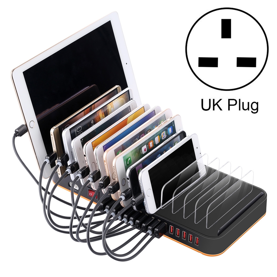 WLX-815 100W 15 Ports USB Fast Charging Dock Smart Charger with Phone & Tablet Holder, UK Plug WLX-815 100W 15 Ports USB Fast Charging Dock Smart Charger with Phone & Tablet Holder, UK Plug