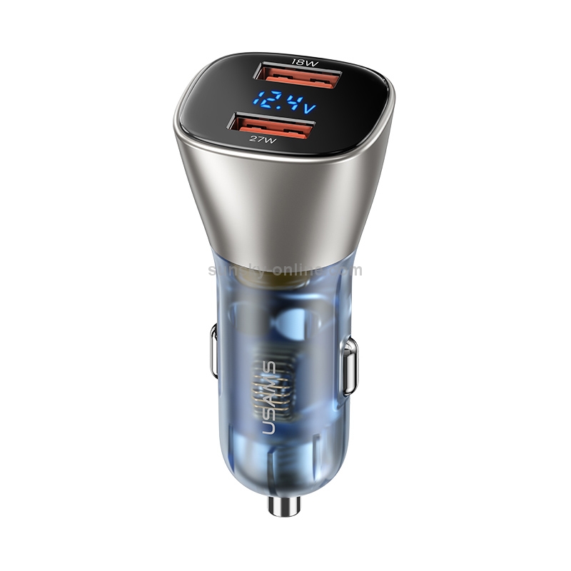USAMS US-CC154-1 C29 45W Zinc Alloy Dual USB Fast Charging Digital Display Car Charger USAMS US-CC154-1 C29 45W Zinc Alloy Dual USB Fast Charging Digital Display Car Charger