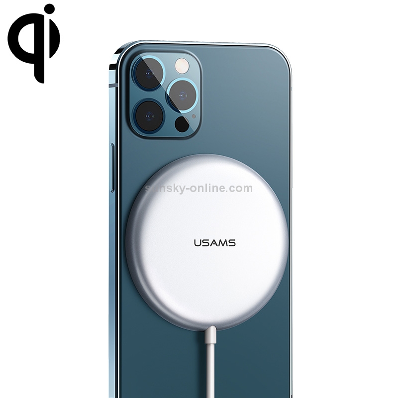 USAMS US-CD160 W2 15W Ultra-thin Wireless Fast Charger with Cable For iPhone 12 Series (Silver) USAMS US-CD160 W2 15W Ultra-thin Wireless Fast Charger with Cable For iPhone 12 Series (Silver)