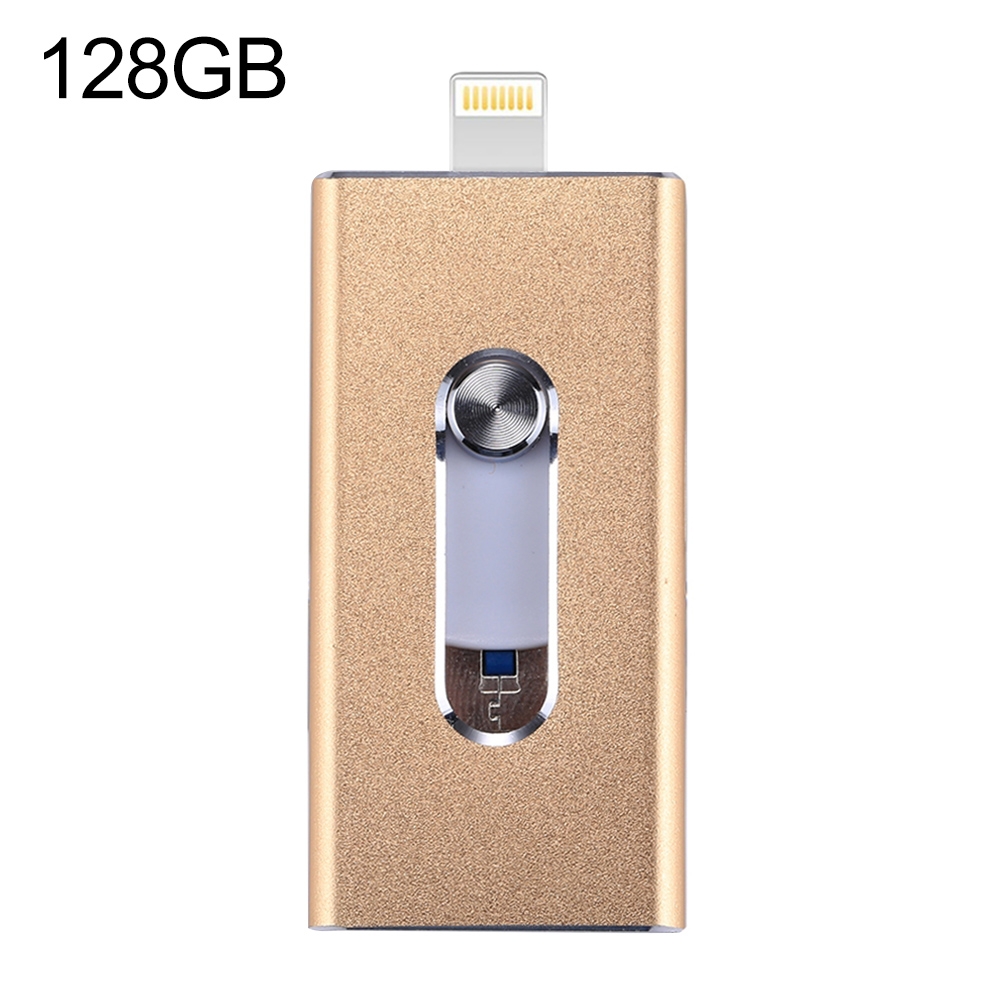 RQW-02 3 in 1 USB 2.0 & 8 Pin & Micro USB 128GB Flash Drive(Gold) RQW-02 3 in 1 USB 2.0 & 8 Pin & Micro USB 128GB Flash Drive(Gold)