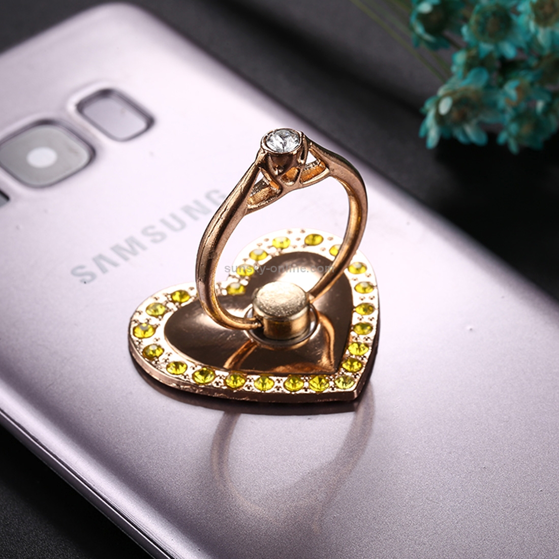 Universal 360 Degree Rotation Heart Style Diamond Encrusted Phone Holder(Gold) Universal 360 Degree Rotation Heart Style Diamond Encrusted Phone Holder(Gold)