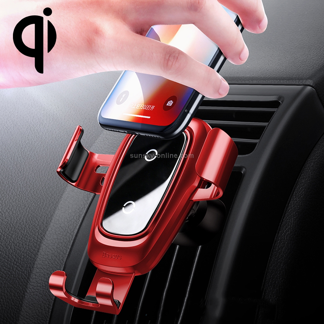 Baseus 10W Max Aluminium Alloy + Glass Clamping Gravity Phone Holder Car Air Vent Mount Qi Wireless Charger Baseus 10W Max Aluminium Alloy + Glass Clamping Gravity Phone Holder Car Air Vent Mount Qi Wireless Charger